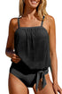 Striped Mesh Knotted Hem Tankini Swimsuit